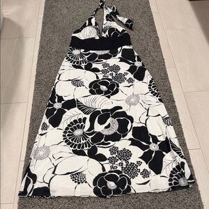 White House Black Market Black and White Floral Halter Maxi Dress